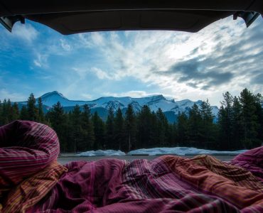 Scenic view from within a camper van