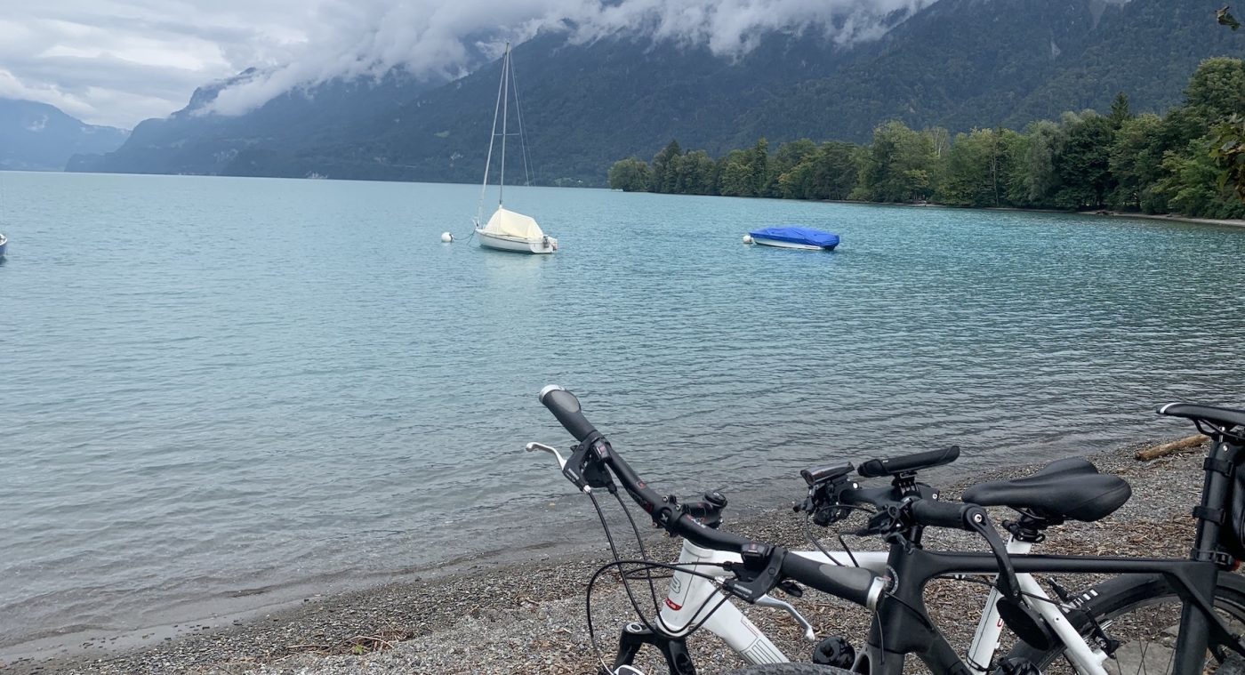 Mountain bikes at a lake in Switzerland