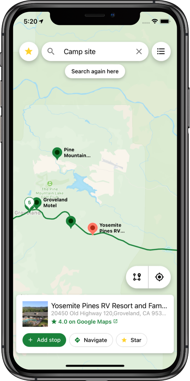 Roadie: search along the route