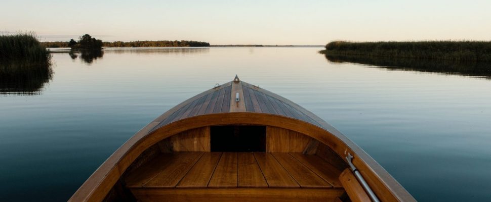 Rowboat on a scenic lake